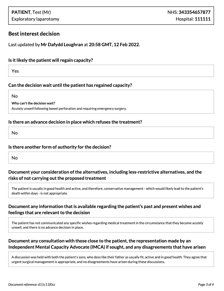 Consent Form 4 Best Interest Decision Responsible Clinician