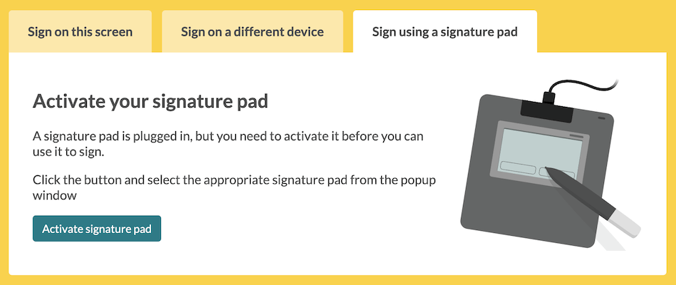 Signature pad setup – consult view activation