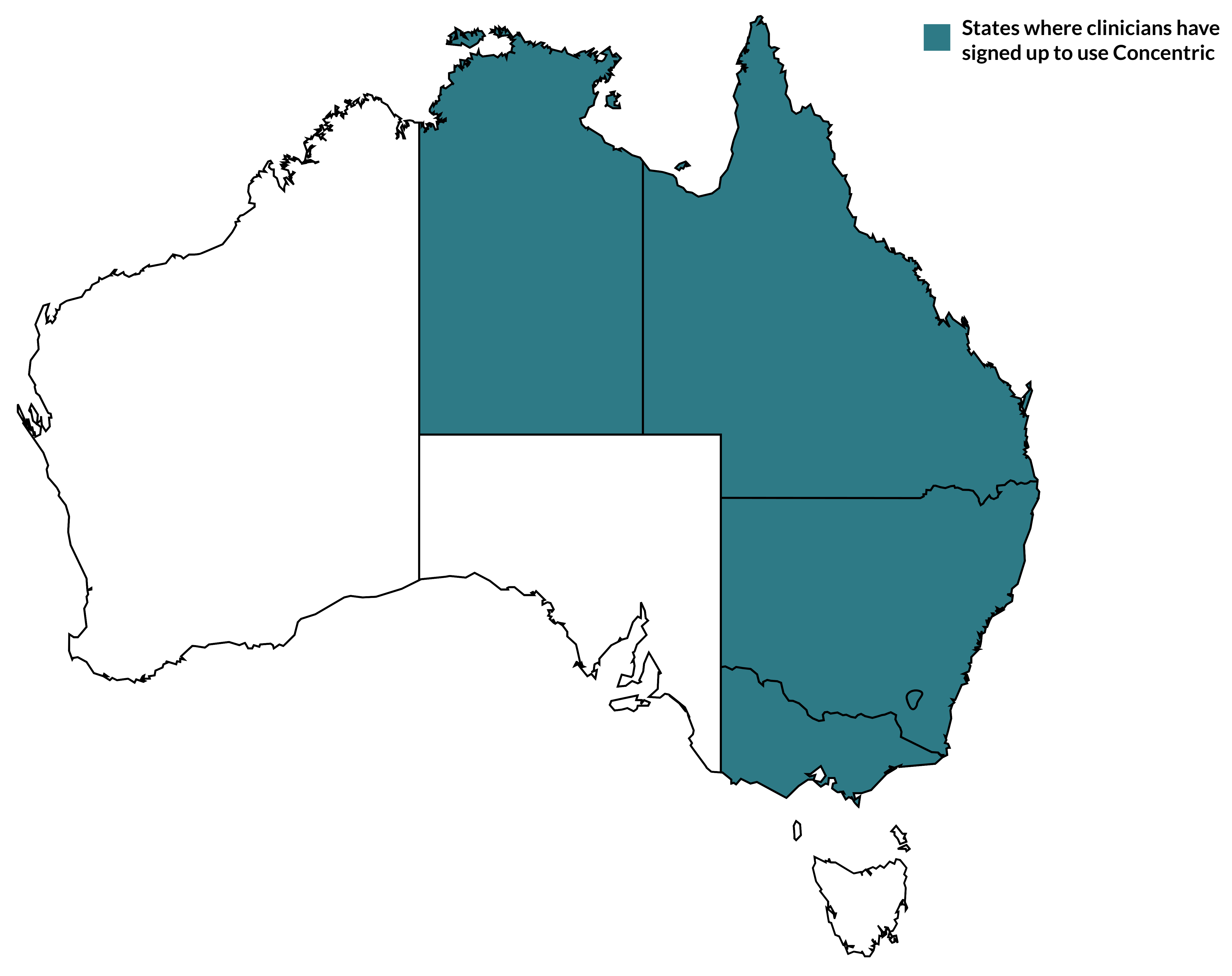 Map of Australia showing states where Concentric digital consent is used