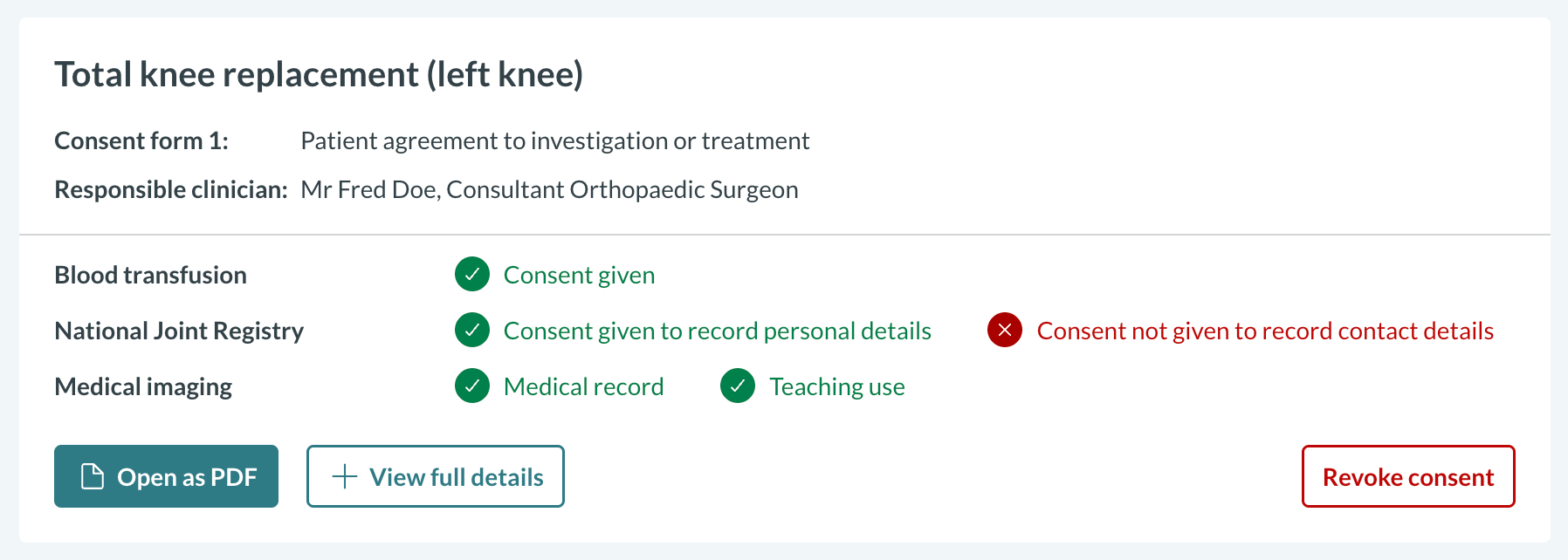 Multiple element additional consent within post-consent view in Concentric