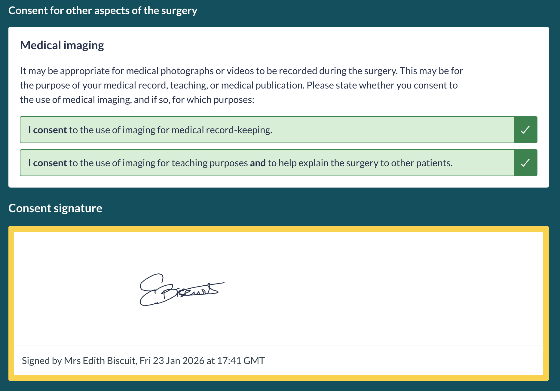 Additional consent summary in post-consent consult view