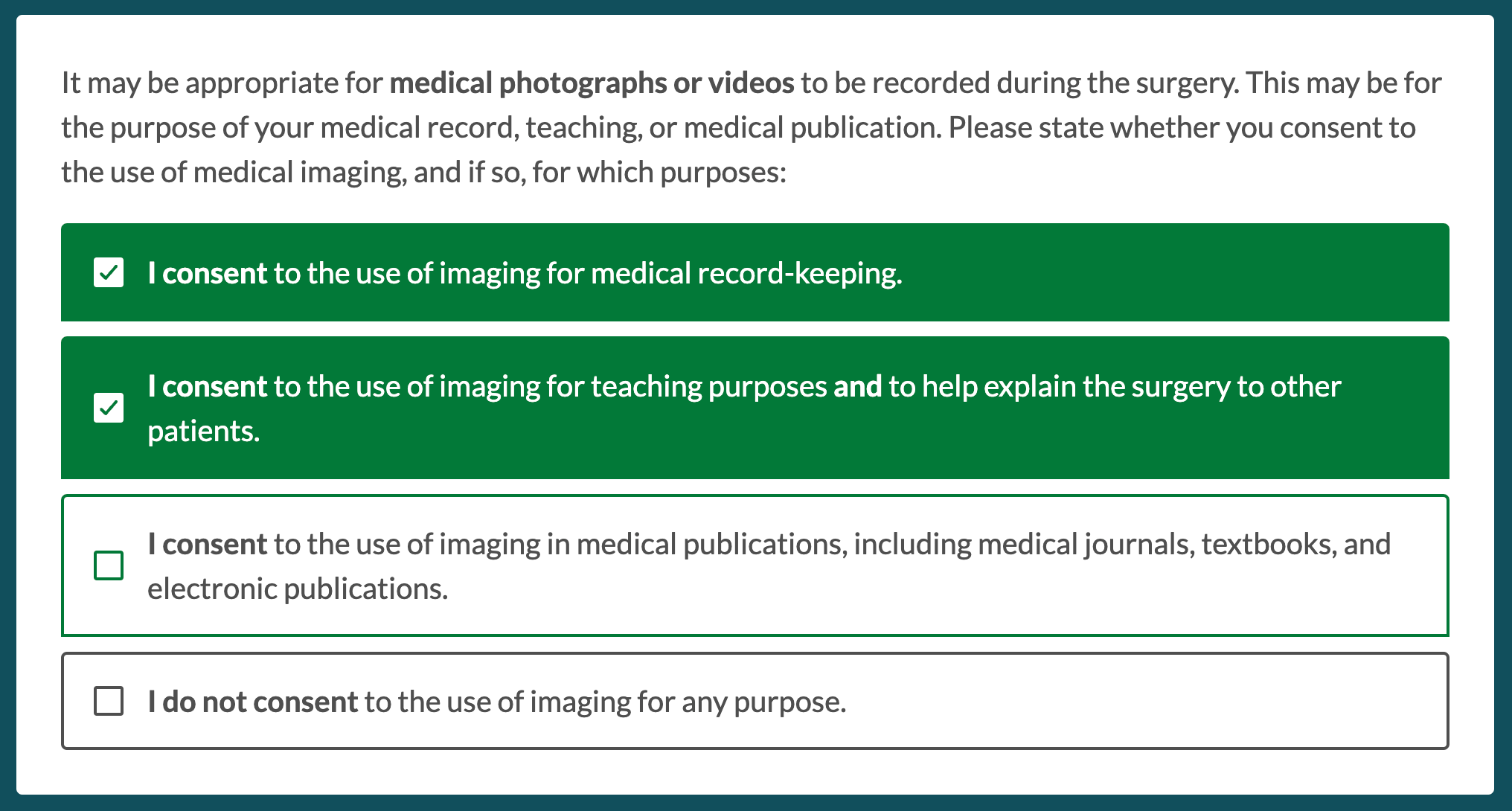Intra-operative medical photography consent in Concentric