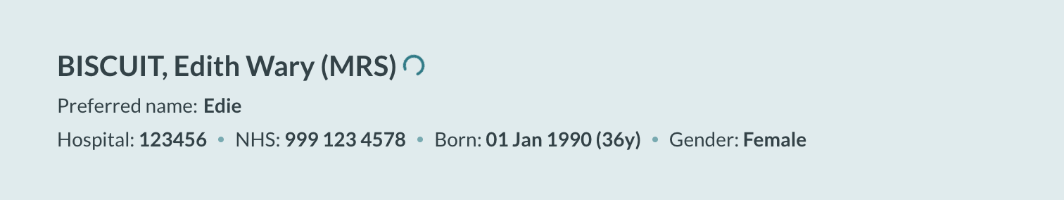 Progress indicator next to the patient name while their details are checked