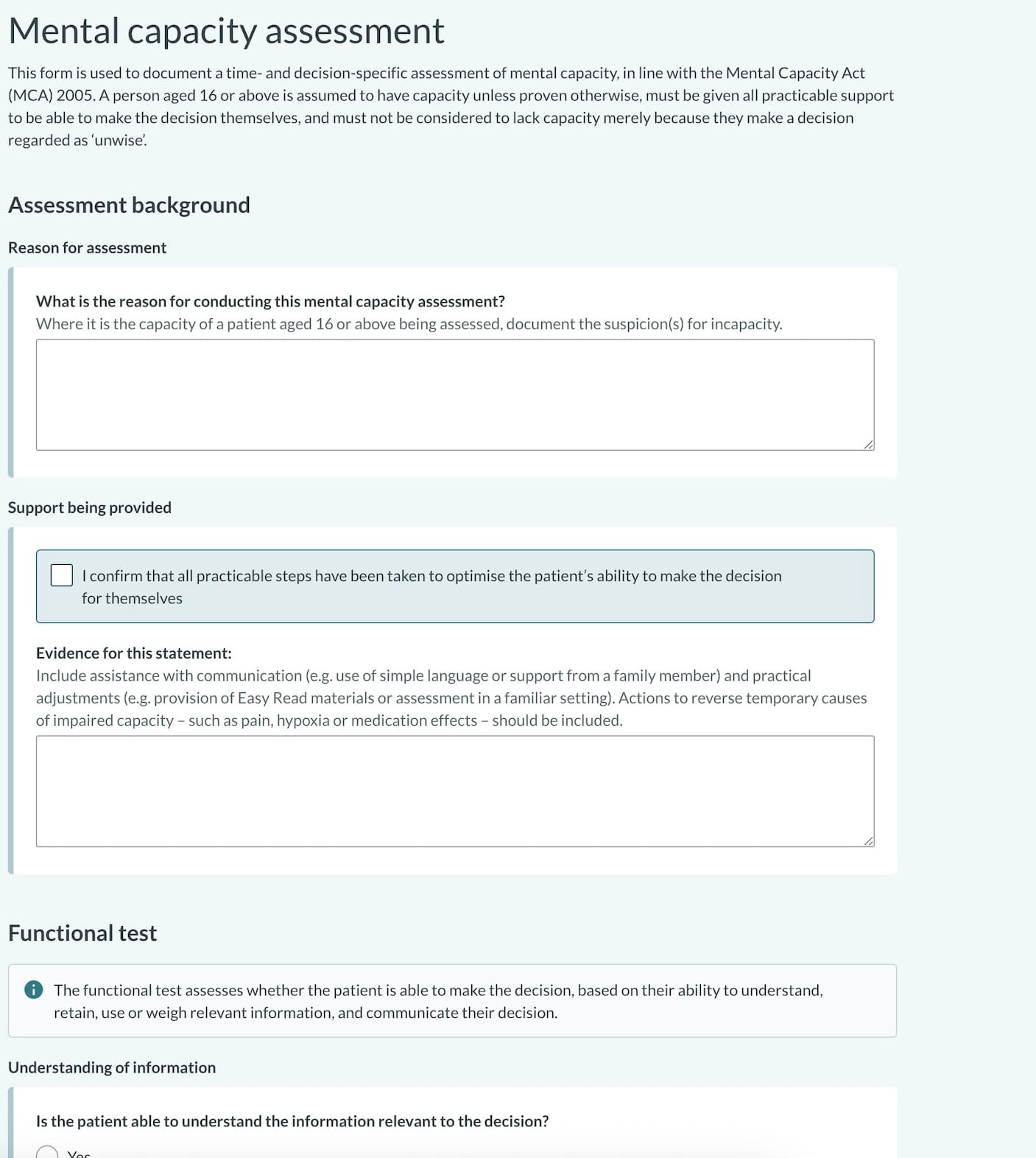 Updated mental capacity assessment