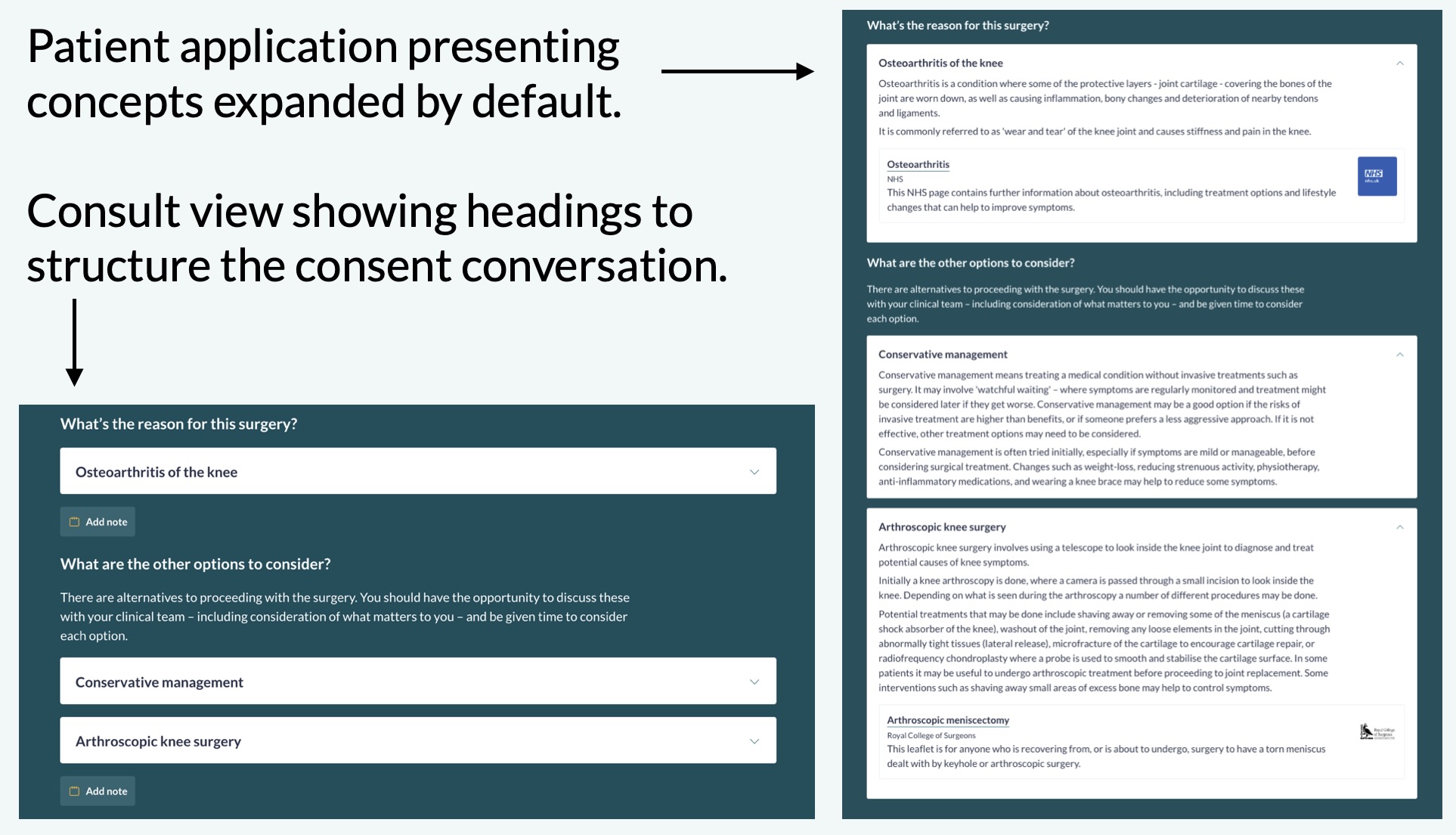Default information shown in patient application and consult view