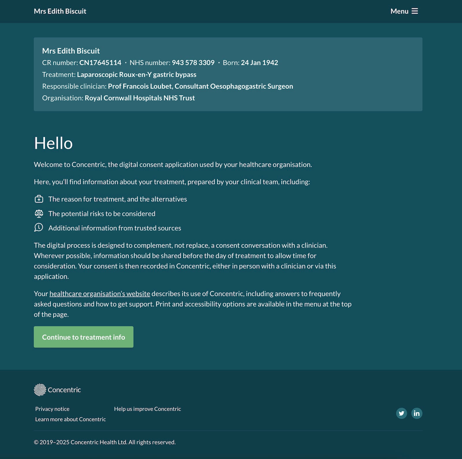 Patient application intro page