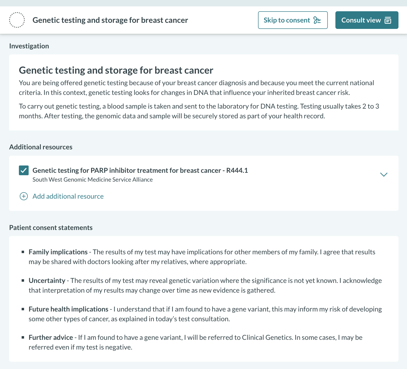 Genetic consent template in Concentric