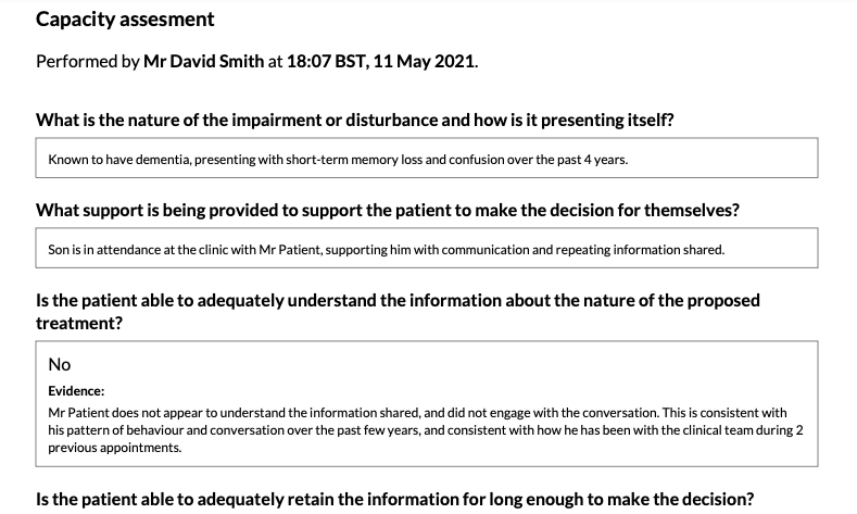 Concentric capacity assessment on consent form