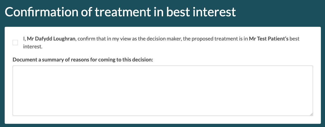 Concentric confirm decision responsible clinician