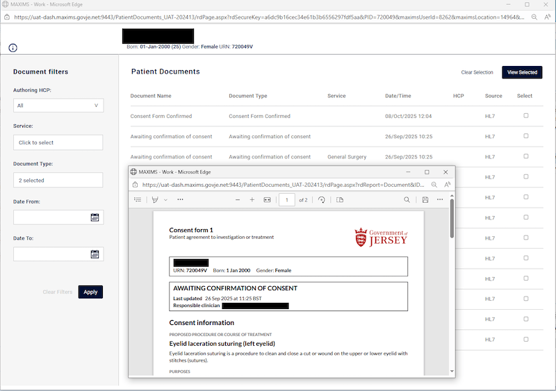 Consent summary PDFs in the EHR