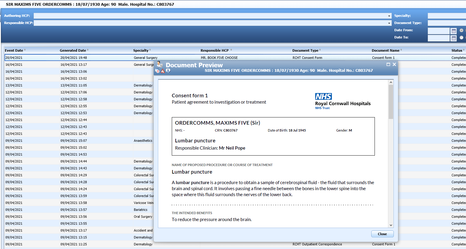 Consent form visible in Maxims