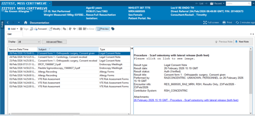 Consent summary PDFs in the EHR
