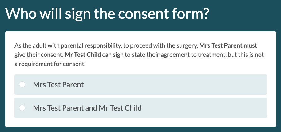 Options of who will sign a Consent Form 2