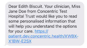 Concentric text message to patient